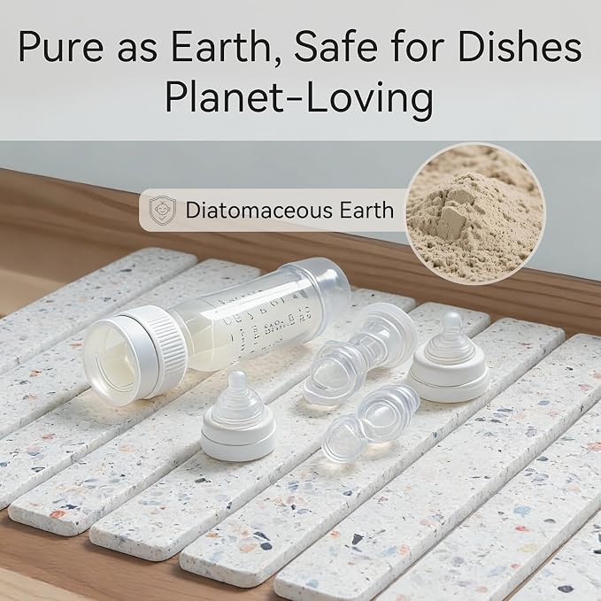 Stone Drying Mat for Kitchen Counter, 24 x 16 inches, Fast Drying Collapsible Dish Drying Mat, Eco-Friendly Absorbent Diatomaceous Earth Mats for Dishes Bottles Cups (Terrazzo)