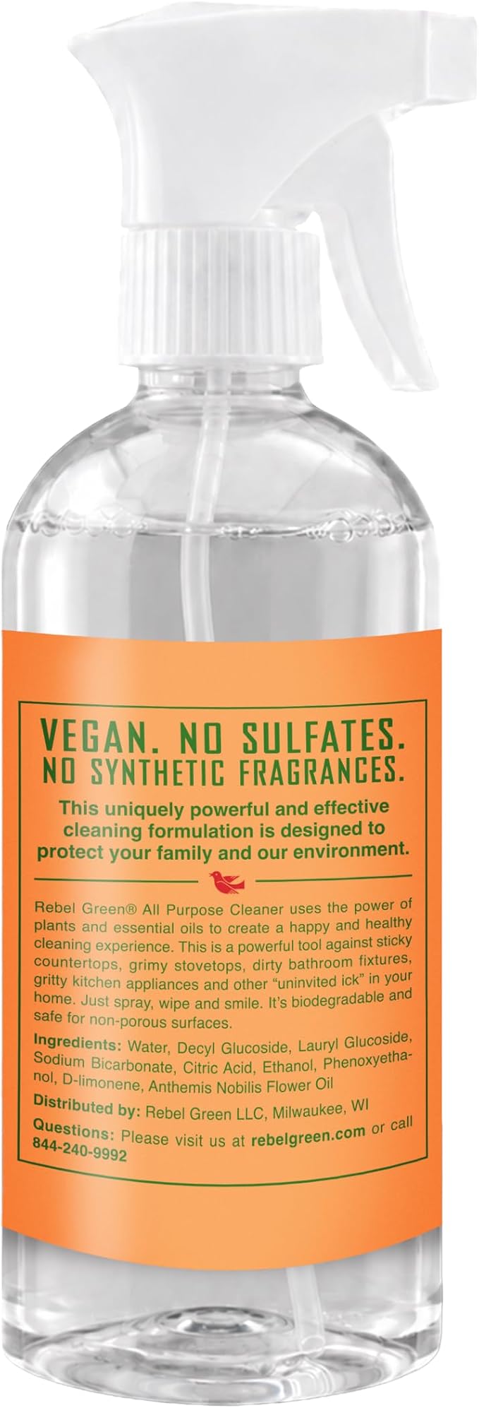 Rebel Green Natural All-Purpose Cleaning Spray - Plant-Based Multi-Surface Cleaner with Essential Oils for Kitchen, Bath, Countertops and More - Orange & Chamomile - 16 oz - 2 Pack