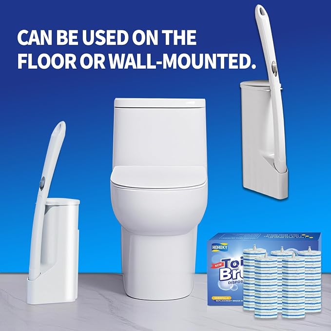 Disposable Toilet Brush Cleaning System with 50pcs Refills Pads Replacement Heads, Toilet Cleaning Stick, Wall Mounted Wand Kit Bathroom Maintenance, Toilet Bowl Cleaner Brush Holder and Set