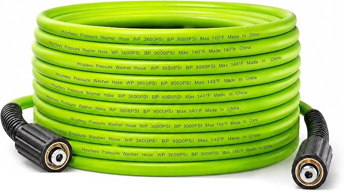 Hourleey Pressure Washer Hose 30 FT, 3600 PSI Flexible Kink Resistant Power Washer Hose Replacement, Pressure Hose Extension with 1/4" Quick Connect, Green