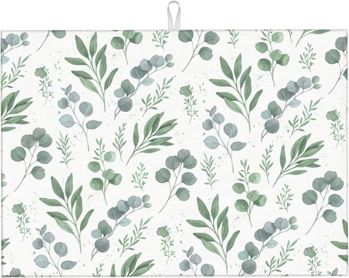 Sage Green Dish Drying Mat for Kitchen Counter Microfiber Absorbent, Spring Dish Draining Mat Aesthetics Kitchen Decor Extra Large 18"x24" (Green, 18x24in)