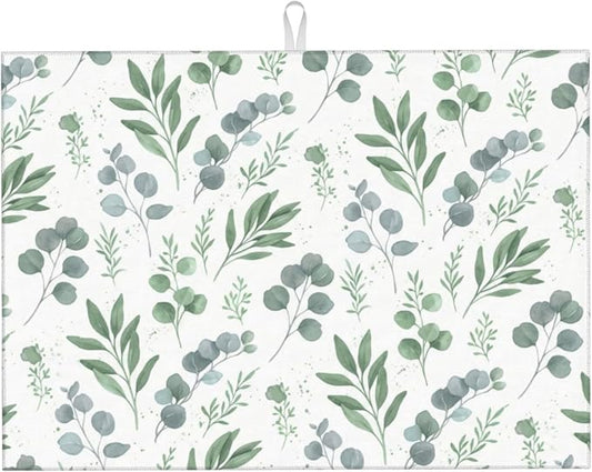 Sage Green Dish Drying Mat for Kitchen Counter Microfiber Absorbent, Spring Dish Draining Mat Aesthetics Kitchen Decor Extra Large 18"x24" (Green, 18x24in)