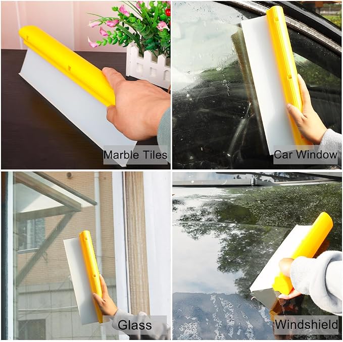 12" Silicone Car Squeegee, T-Bar Water Blade for Drying (Yellow) | Silicone Water Blade, Safe On Auto Paint & Glass. T-Shape, Non-Slip Handle For Fast Work.