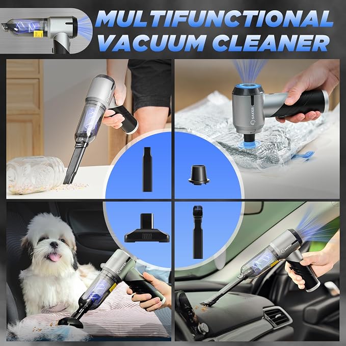 Saker Handheld Car Vacuum Portable Cordless17000PA Mini Air Duster Blower Rechargeable Foldable Vacuum Cleaner with Brushless Motor for Home, Office Pet HL132 Black | Mini Car Vacuum with Brushless Motor,Air Duster Blower,Rechargeable Foldable Vacuum C...