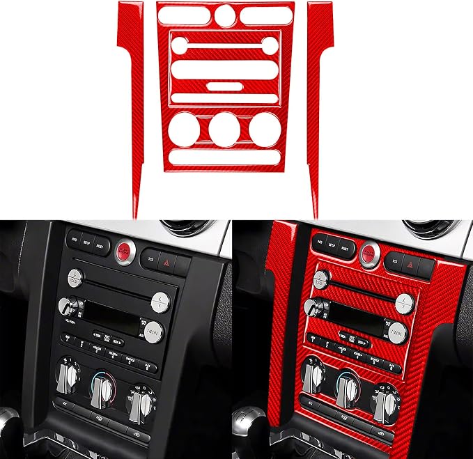 Red Real Carbon Fiber Trim for Ford Mustang Accessories | for GT Shelby 2005 2006 2007 2008 2009 Co-Pilot Central Console Instrument Cover Strip Interior Thick Overlay Decal