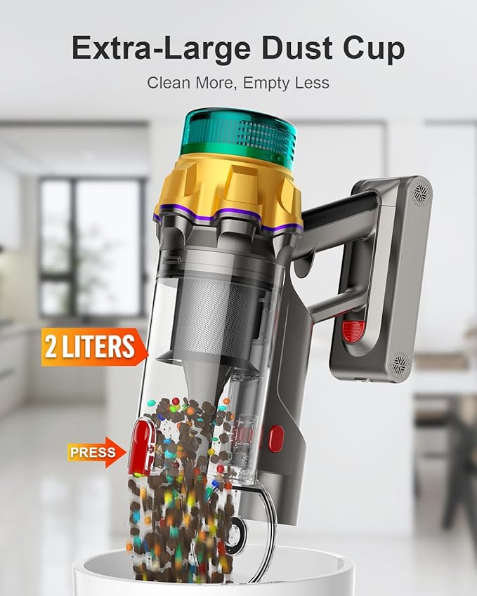 Cordless Vacuum Cleaner, 55KPA 650W 70Mins Extra-Large Dust Cup Cordless Stick Vacuum, Rechargeable Vacuum Cleaner with Self-Standing, Vacuum Cleaners for Home, Hardwood Floor, Carpet, Pet Hair