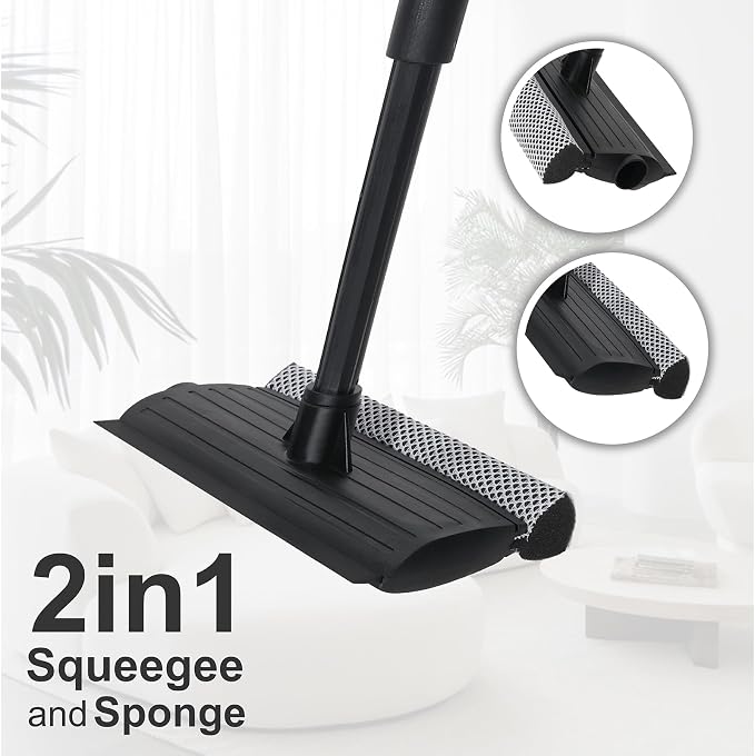 8.5" Window Squeegee for Home or Car, 2-in-1 Auto Window Cleaner with Sponge Car Windshield Squeegee for Gas Station, Shower, Glass & Outdoor