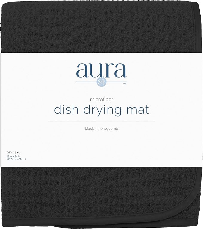 S&T INC. Dish Drying Mat XL, 18” x 24”, Absorbent Microfiber Kitchen Counter Mat, Dish Drying Pad for Dishes, Utensils, Pots and Pans, Extra Large, Black