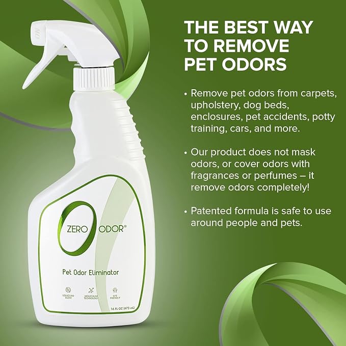 Zero Odor Pet Odor Eliminator, Air and Surface Odor Remover for Carpet, Furniture, and Pet Beds, Trigger Spray, 16 fl oz