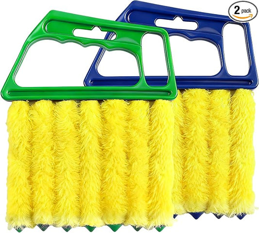 2 PCS Blind Cleaner Duster Tool, 7 Finger Handheld Duster Window Shutters Dusting Cleaner Brush, Washable Mini Blinds Dust Cleaning Tools for Car Air Conditioner Vent (Blue+Green)