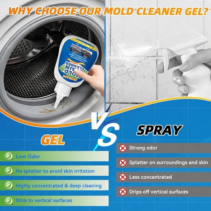 Mold Stain Cleaner Gel, 8 Fl oz Washing Machine Cleaner for Pools, Toilets, Doors and Windows, All-Purpose Household Remover Gel for Washing Machine Seal, Bathroom Grout, Shower Caulk, Tile, Sink