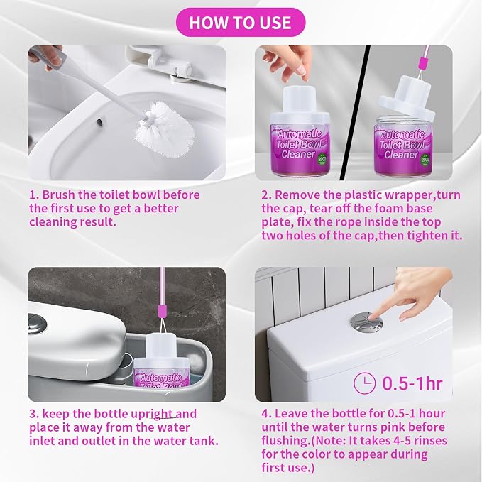 Automatic Toilet Bowl Cleaner - 3 Months Long Lasting Toilet Tank Cleaner, Pink Water Flush Stain Prevention & Deodorizer, Sustained Release with Easy-Lift Rope, Safe for Septic Systems 1 pack