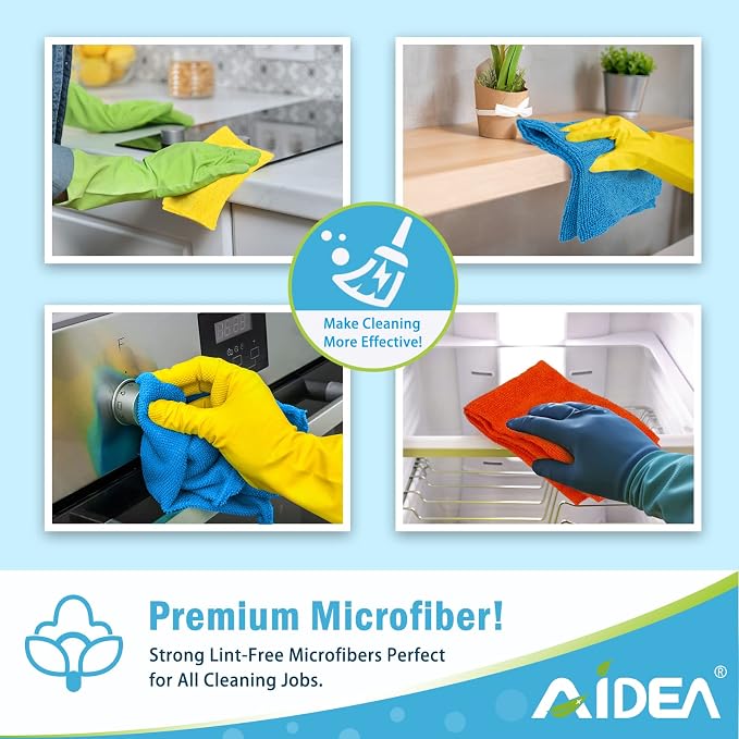 AIDEA Microfiber Cleaning Cloth, 400PK, Soft Absorbent Rags, Microfiber Towels for Cars, Kitchen Towels, Dusting Cloth for Home, Window, Cleaning Supplies, 12"×12"