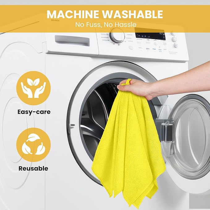 SIFANGKE Microfiber Cleaning Cloth, 12 Pack Yellow Cleaning Rags for Housekeeping, Reusable Microfiber Towels for Car, Kitchen, Bathroom and Household Cleaning Supplies, 11.8"X11.8"