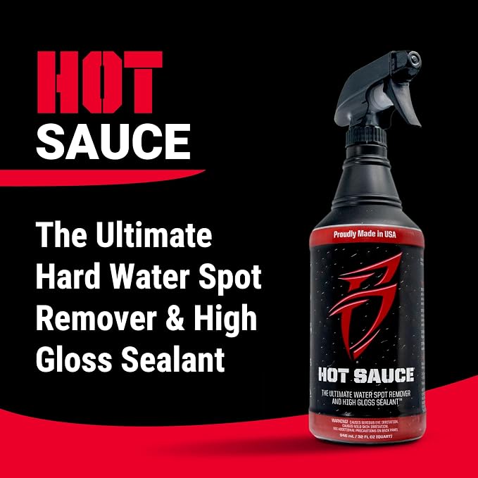 Bling Sauce Hot Sauce Hard Water Spot Remover with Wax Sealants, 1 Gallon | Hard water spot remover cleans without stripping wax, adds glossy sealants and works on boats, RVs, autos and glass