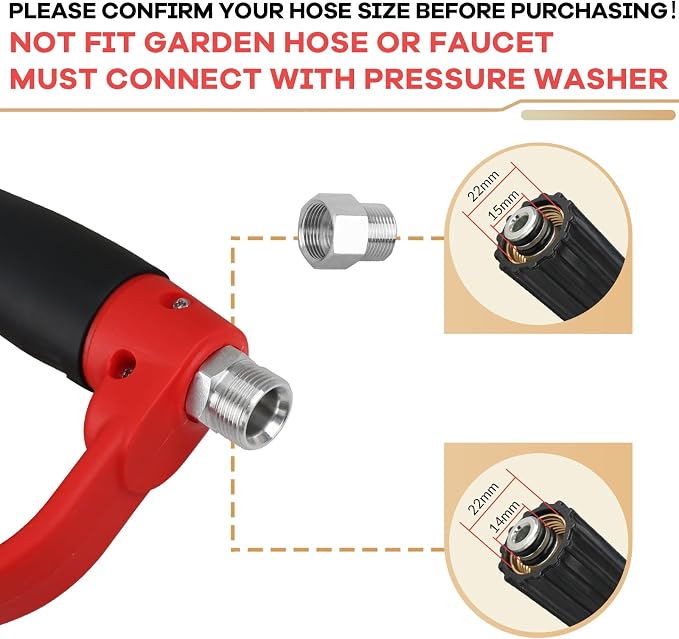 Pressure Washer Gun with Extension Replacement Wand, Power Washer Gun, M22 Fitting, 5 Nozzle Tips, 5000 PSI, 37 Inch