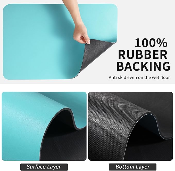 HotLive Dish Drying Mat for Kitchen Counter, Heat Resistant Drainer Mats with Non-slip Rubber Backed, Hide Stain Kitchen Super Absorbent Draining Mat, Easy to Clean Dish Rack Pad, Teal 18"x28"