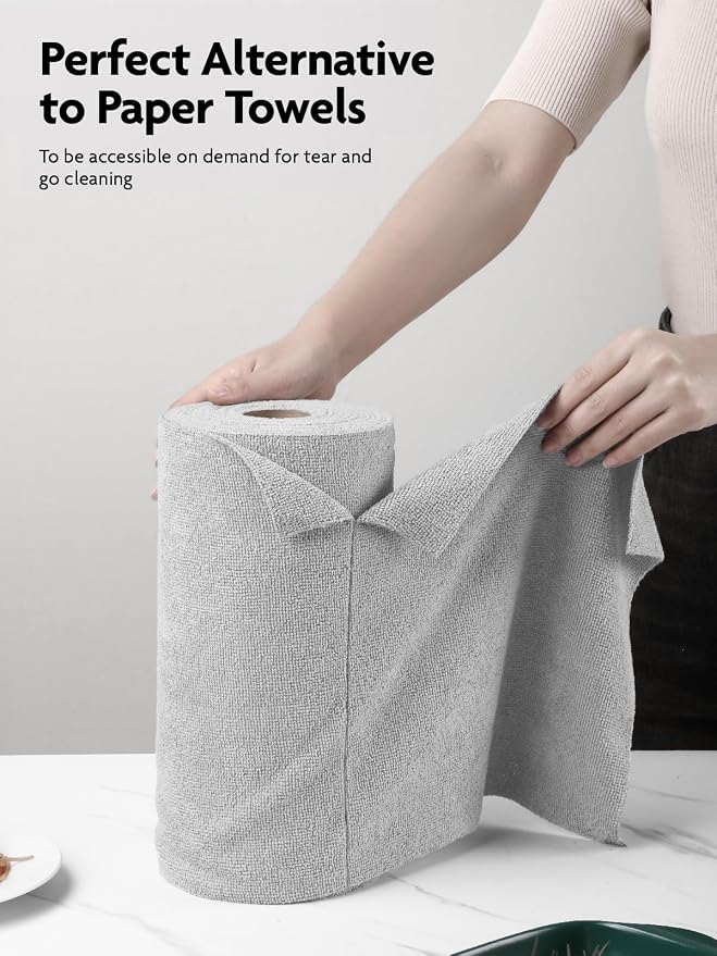Fantasticlean Microfiber Cleaning Cloth Roll- 60 Sheets,12" (Grey, Dimgrey) | Super Absorbent, Lint-free, Tear-away Microfiber Towel Roll, for All-Purpose Cleaning