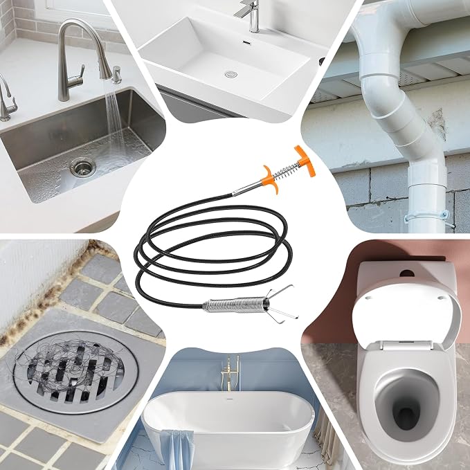 New Upgrade 63 inch Drain Snake Hair Drain Clog Remover Tool - Sink Drain Cleaner for Toilet Sewer Shower Kitchen Bathroom Tub Clogged Drains Opener Cleaning Tool, Flexible Grabber Claw Pick Up Tool