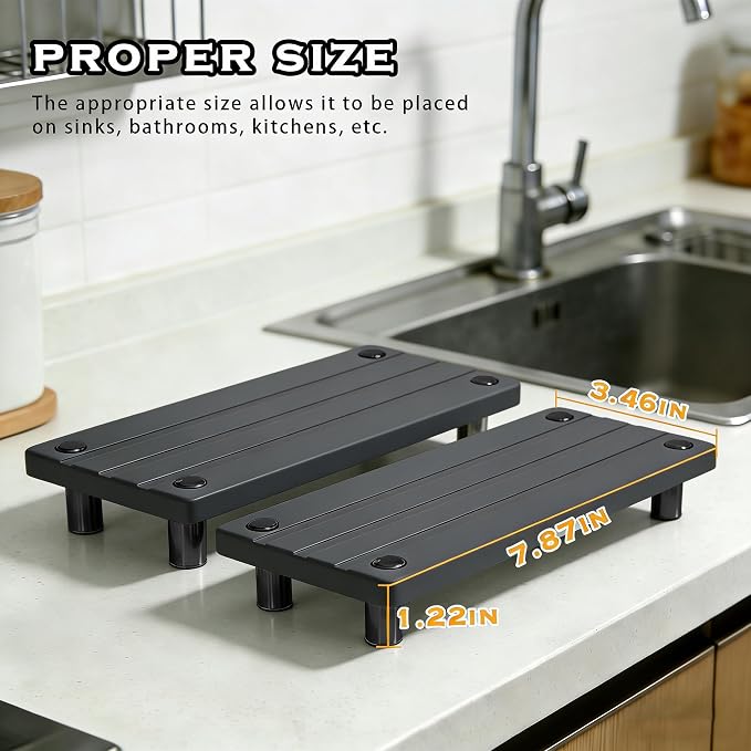 2PCS Instant Dry Sink Caddy for Bathroom Counter, Durable Kitchen Sink Organizer, Diatomite Stone Drying Tray, Upgrade Water Absorbing Stone Tray for Sink, Anti-Slip Stone Soap Tray -Dark Gray