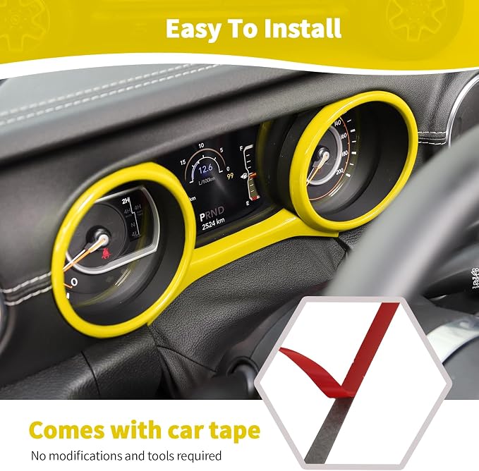 RT-TCZ for Jeep JL Dashboard Instrument Panel Gauges Trim Ring Cover for Jeep Wrangler JL JLU Gladiator JT 2018-2023 Yellow Interior Accessories 3pcs