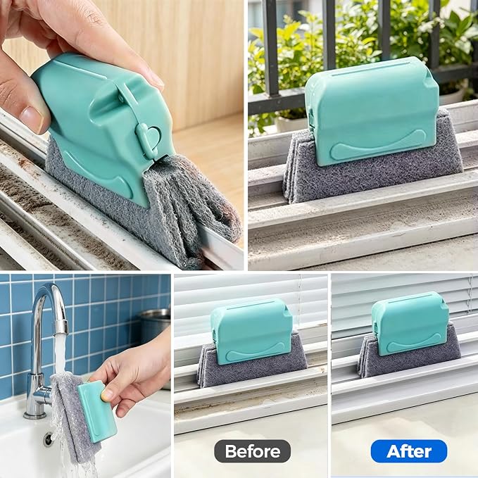 Window Track Cleaning Brush, 2-in-1 Groove Cleaning Tool with 3 Replaceable Pads, Multifunctional Gap Brush for Window Sills Sliding Door Tracks Corners, Household Dust Removal Cleaning Kit | 3 Replaceable Pads Multifunctional Gap Brush for Window Sill...