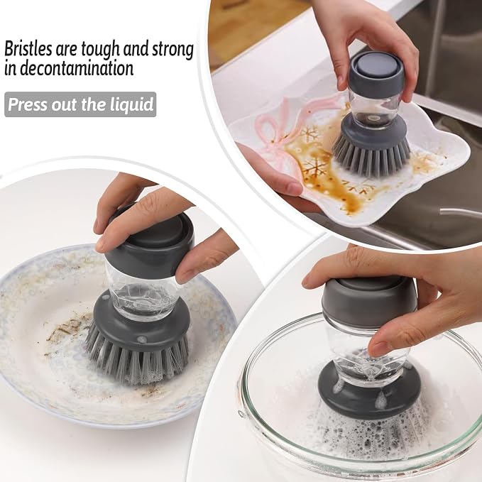 Kitchen Brush with Holder and Soap Dispensing Palm Brush Storage Set for Kitchen Cleaning Dishes Pots Pans Sink Cleaning Dish Scrubber