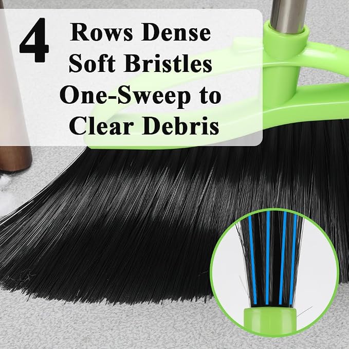 3-Pack Soft Bristle Broom Set, 38-53.5" Adjustable Handle for Indoor Floors