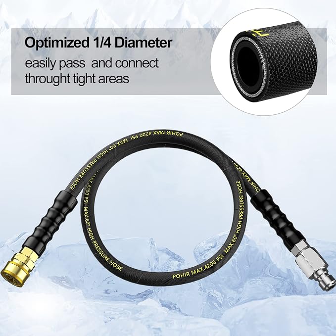 Pressure Washer Whip Hose 5 FT, 4200PSI Replacement Hose Reel Connector | POHIR Short Power Washing Hose with 3/8'' Quick Connect Adapter, Steel Wire Braid Jumper Hose Anti Kink