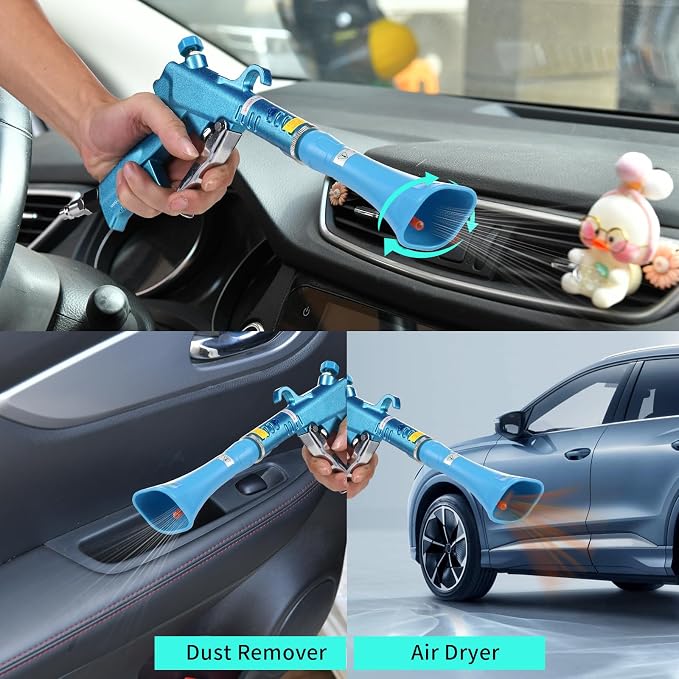 GOCCIDA Tornado Dry Car Cleaning Gun Interior Dryer Air Blow Gun | Vortex Air Cleaning Gun,Pro Auto Detailing Tool for Deep Cleaning Interiors & Exteriors Uses Air Compressor Blue