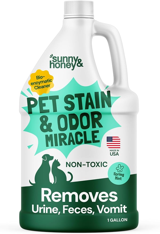 Sunny & Honey Pet Stain and Odor Remover for Carpets. 1 Gallon Mint | USA Made - Enzyme Cleaner for Dog Urine & Poop - Eliminates Set In Stains - Color Safe - For Rugs, Furniture & Car Seats