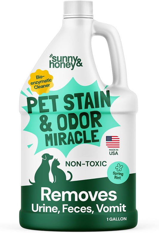 Sunny & Honey Pet Stain and Odor Remover for Carpets. 1 Gallon Mint | USA Made - Enzyme Cleaner for Dog Urine & Poop - Eliminates Set In Stains - Color Safe - For Rugs, Furniture & Car Seats