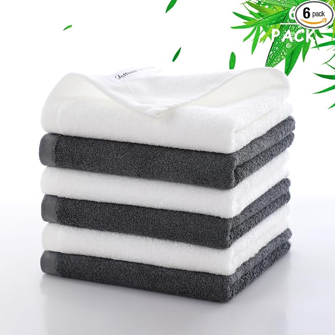 Wash Cloths 6 Pack,Reusable Face Towel for Sensitive Skin,13''x13'',Grey | 100% Viscose,Women Makeup Removal,Extra Soft,Skin Friendly,Gently Wash Face &Body,Breathable,Easy Rinsed,Bathroom,Travel Use