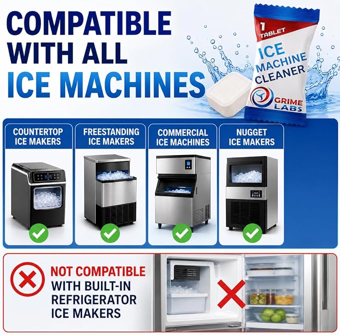Ice Machine Cleaner Tablets Descaler – 24 Pack (1 Year Supply) – Nickel-Safe, Removes Mold & Improves Taste – Compatible with Countertop & Nugget Ice Makers