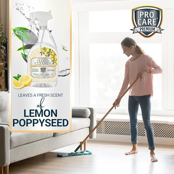 ProCare Lemon PoppySeed Floor Cleaner (Made in USA) | Streak Free Cleaner for Tile, Stone, Laminate, Vinyl & Natural Wood Floor Cleaner for Mopping, Floor Cleaning Solution - 32oz Spray Bottle
