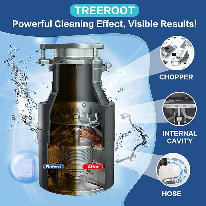 Treeroot Garbage Disposal Cleaner and Deodorizer Tablets, 30 Pack Blue Foaming Cleaning Tablets, Citrus Scent Disposal Cleaner for Kitchen Sink, Drain Cleaning and Odor Control, 15-Month Supply