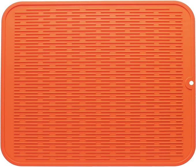 MicoYang Silicone Dish Drying Mat for Multiple Usage,Easy clean,Eco-friendly,Heat-resistant Silicone Mat for Kitchen Counter or Sink,Refrigerator or Drawer Liner Orange 2XL 24 inches x 18 inches