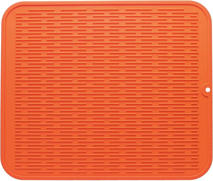 MicoYang Silicone Dish Drying Mat for Multiple Usage,Easy clean,Eco-friendly,Heat-resistant Silicone Mat for Kitchen Counter or Sink,Refrigerator or Drawer Liner Orange XL 18 inches x 16 inches