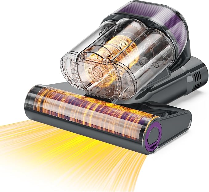 Simple Deluxe Mattress Vacuum Cleaner, 18Kpa Bed Vacuum Cleaner with 253.7nm UV-C Light, HEPA Filter & Ultrasoni, 149℉ Heat, Triple-Cup Versatile Handheld Vacuums for Bed Sofa Carpets, Purple