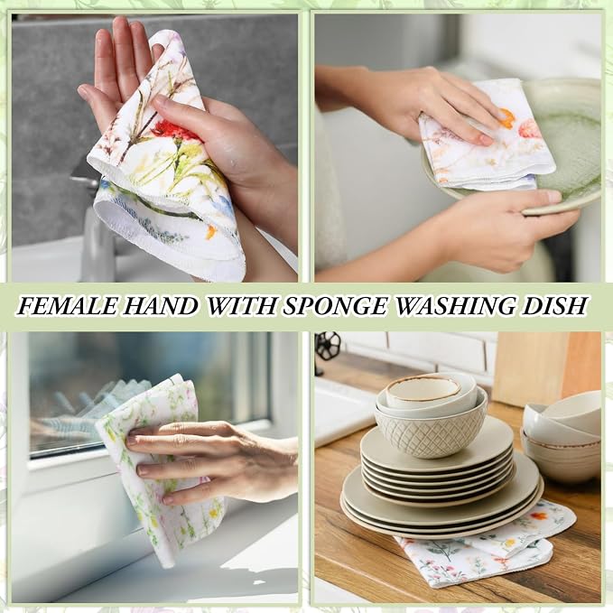 90 Pack Reusable Cleaning Cloths Washable Cotton Kitchen Dish Towels for Home Party Supplies Bulk, 9.84x11.81in (Wildflowers)