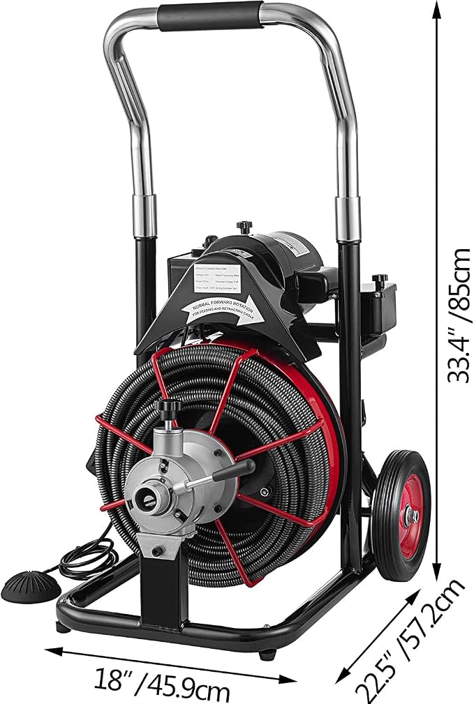 100 FT x 1/2 Inch Drain Cleaner Machine, 550W Electric Drain Auger with Auto Feed, Foot Switch & 8 Cutters, Sewer Snake for 1–4 Inch Pipes, Commercial Drain Cleaning Machine