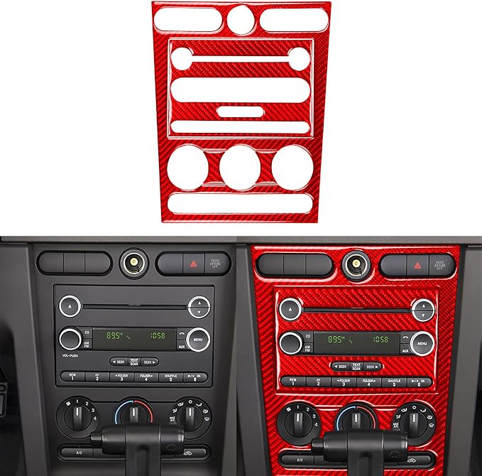 Red Real Carbon Fiber Trim for Ford Mustang Accessories | for GT Shelby 2005 2006 2007 2008 2009 Central Console Panel Cover Interior Thick Overlay Decal 4PCs