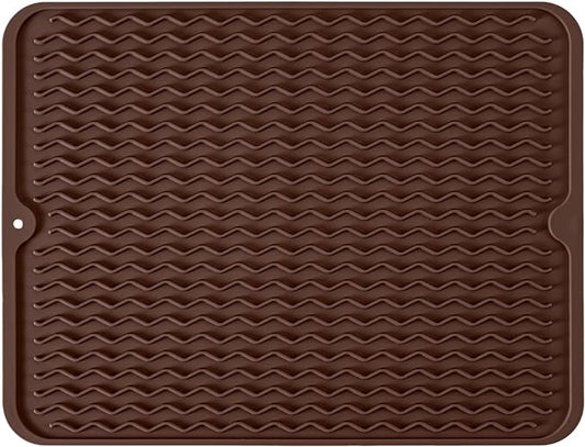 Silicone Dish Drying Mat, Non-Slip Easy Clean Sink Mat Large Heat-resistant Dish Drainer Mat for Kitchen Counter, Sink, Refrigerator or Drawer liner (16" x 12", COFFEE)