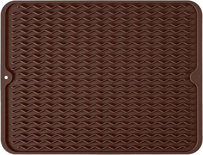 Large 14" x 11" Silicone Dish Drying Mat for Kitchen Counter, Easy clean, Quick Dry, Heat-resistant Dish Drainer Mat for Sink,Refrigerator or Drawer liner (Food Grade Silicone-Coffee)