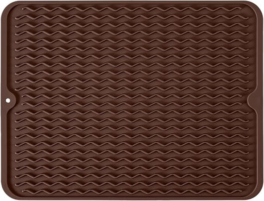 Large 14" x 11" Silicone Dish Drying Mat for Kitchen Counter, Easy clean, Quick Dry, Heat-resistant Dish Drainer Mat for Sink,Refrigerator or Drawer liner (Food Grade Silicone-Coffee)
