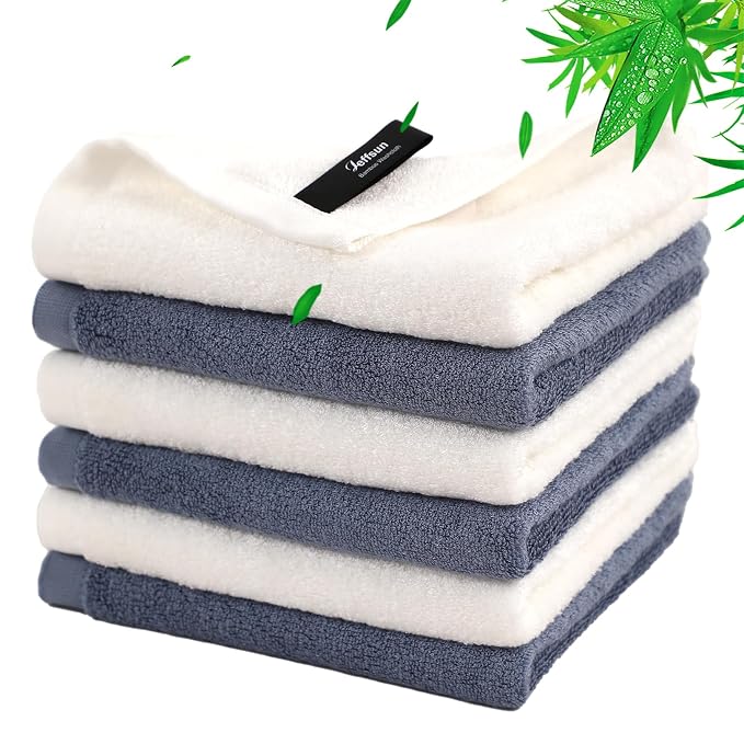 Wash Cloths 6 Pack, Super Soft and Gentle Face Towel on Sensitive Skin, Reusable Makeup Remover Eraser, 13x13 inch Large Washcloths for Face and Body, Easy to Clean Slate Blue Facial Cleaning Cloths