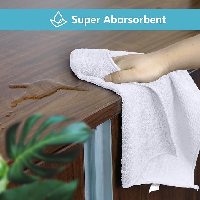 HOMEXCEL White Cleaning Rags 5 Pack, Highly Absorbent Microfiber Cleaning Cloth for Kitchen, Lint Free, Scratch-Free, Reusable Microfiber Towels for House, Window and Glass, Cars, 11.5 X11.5 inch
