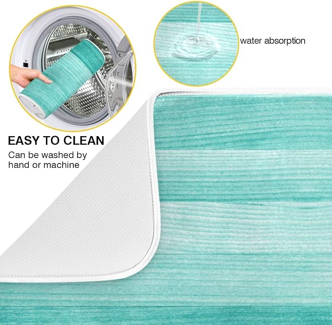 Teal Turquoise Green Wood Texture Dish Drying Mat 16x18 for Kitchen Green Blue Wooden Printing Dishes Pad Dish Drainer Rack Mats Absorbent Fast Dry Kitchen Accessories