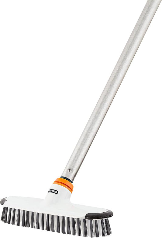 Superio Deck Scrub Brush with Long Handle, Heavy Duty Stiff Bristles Grout Scrubber with Scraper - Cleans Hot Tub, Swimming Pool, Granite Tiles, Bathroom, Patio, Kitchen, Wall and Deck (54 Inches)