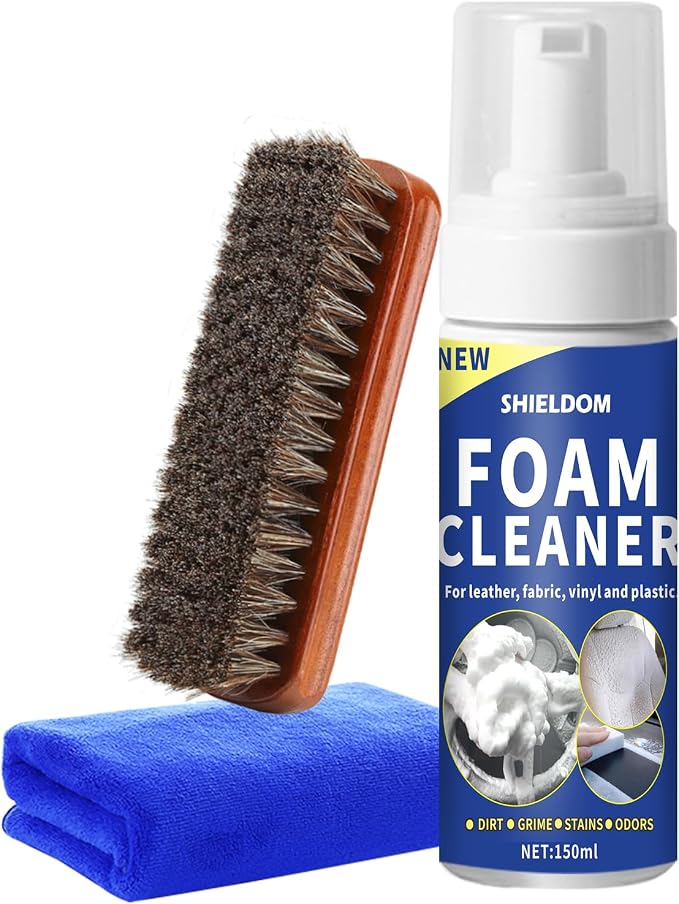 SHIELDOM Car Interior Foam Cleaner Multifunctional Car Seat Cleaner Powerful Carpet Upholstery Stain Remover Kit with Detailing Brush & Towel Safe for Cloth, Leather, Fabric, Vinyl & Plastic 5oz